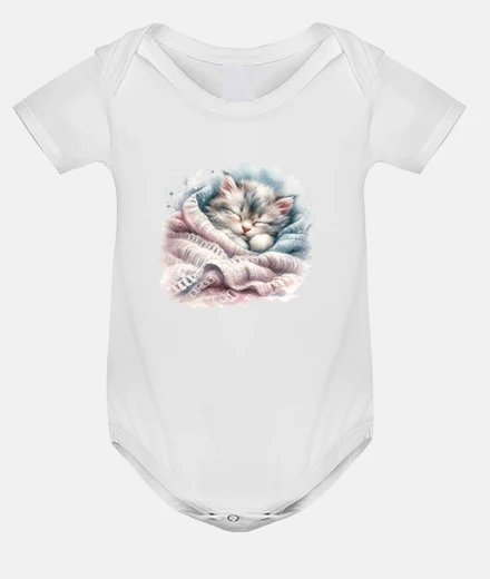 Kids kitten sleeping in wool blanket baby bodysuit onesie