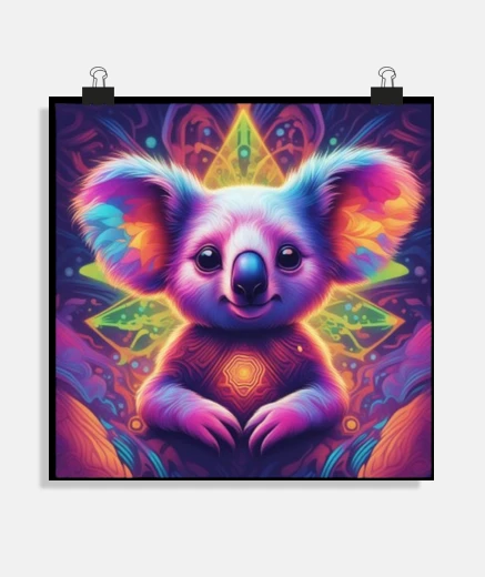 Poster koala bébé trop mignon style fluo néon affiche decoration chambre enfant poster salon 