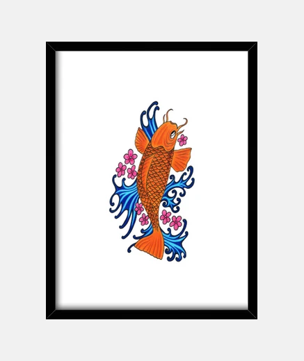 Cadre koi avec de l'eau et de fleurs