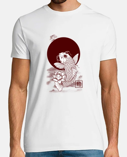 Playera koi blanco y negro