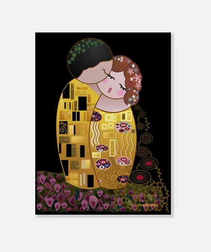 Lienzo Kokeshi El Beso estilo Klimt