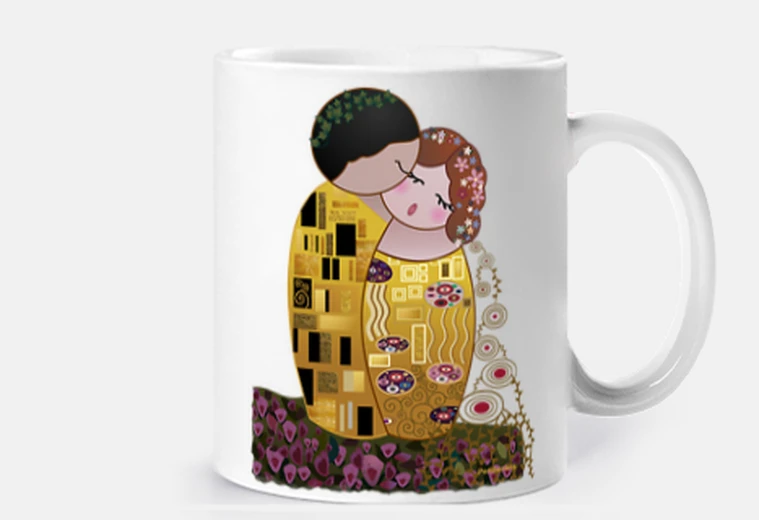 Taza Kokeshi El Beso estilo Klimt regalos especiales para tu pareja