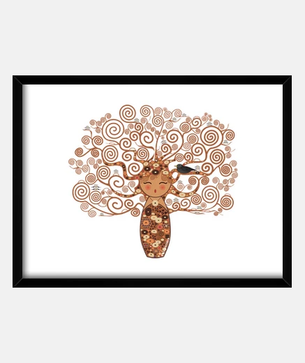 Framed kokeshi the tree of life klimt style