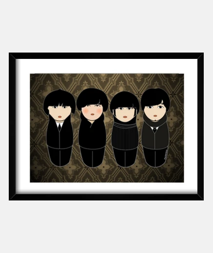 Framed kokeshis beetles