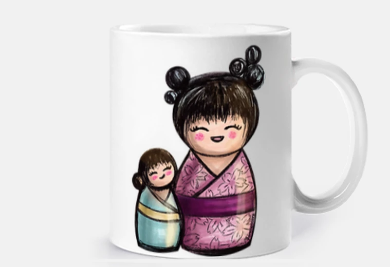 Cup kokeshis mother and daughter