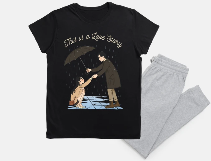 Pyjama korean couple k-pop anime romantic love night sleep