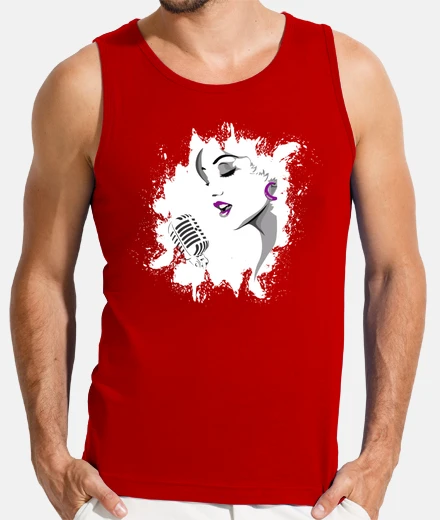 Camiseta la cara de una mujer que canta en un microfono