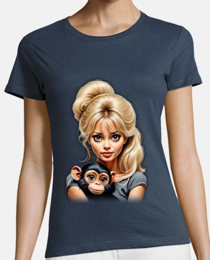 Tee-shirt La Jeune Femme et un Mignon Chimpanzé