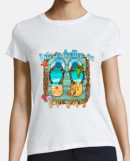 Playera la vida es mejor en flip flop