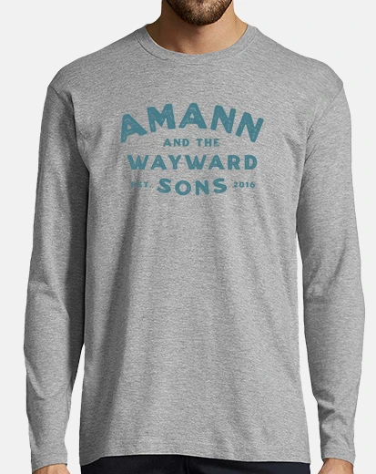 T-shirt label amann turchese logo. uomo, maniche lunghe, grigio melange