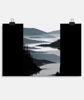 lac plat en niveaux de gris lineart