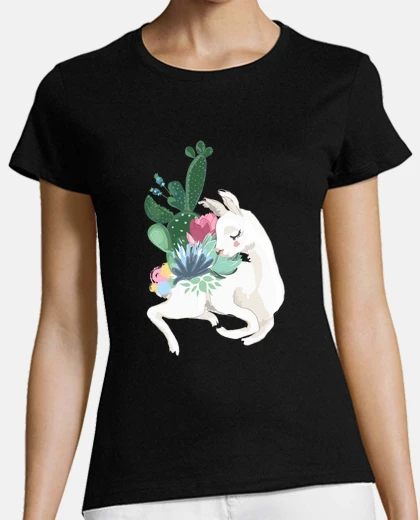 T-shirt lama alpaca cactus crown flowers carino corona floreale