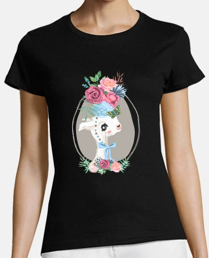 T-shirt lama alpaca crown corona flowers carino graphic floreale
