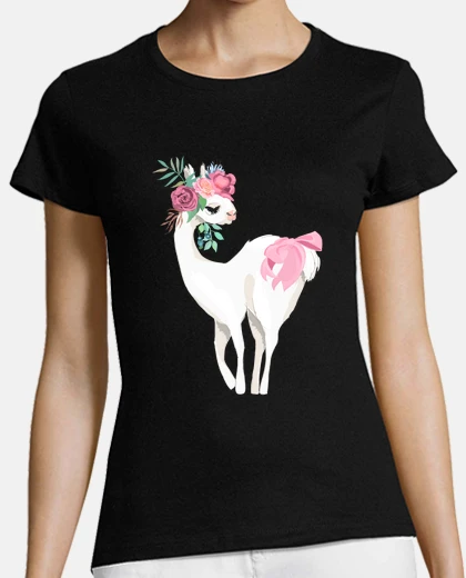 T-shirt lama alpaca crown flowers carino graphic floreale novità