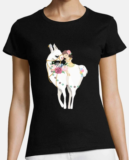 T-shirt lama alpaca ragazza flowers carino divertente novità floreale