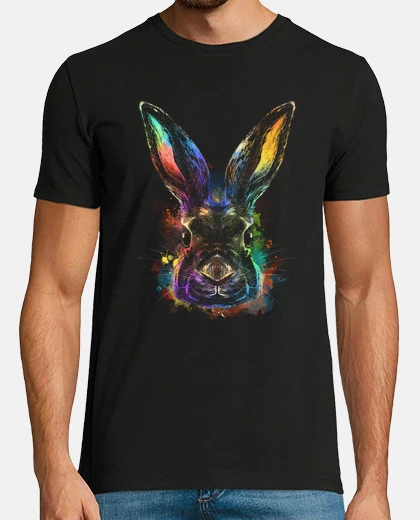 Tee-shirt Lapin réaliste , doré , scintillant ,chaud , 