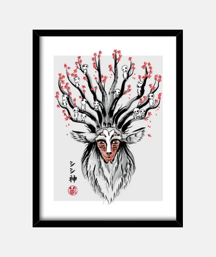 Cadre Le Dieu-Cerf sumi-e
