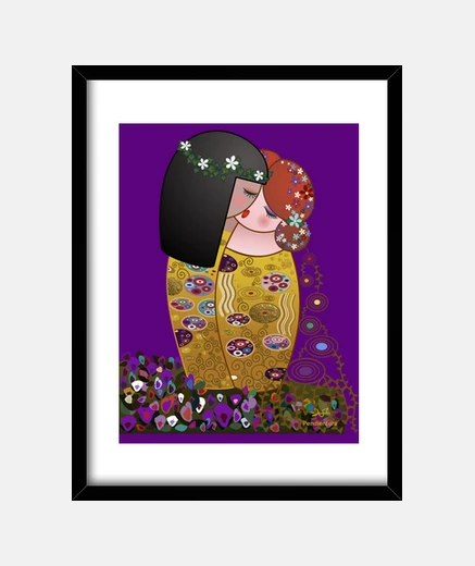 Quadro le kokeshi lesbiche bacio stile klimt