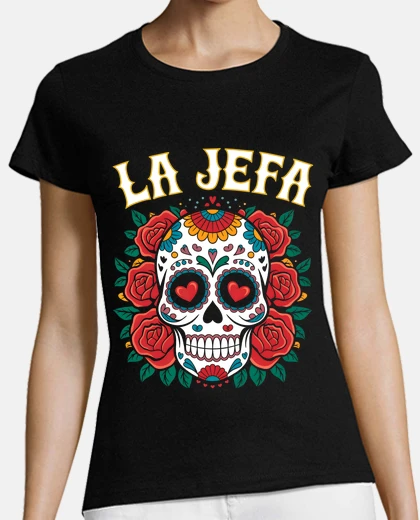 Tee-shirt le patron sugar skull roses et coeurs cadeau femme