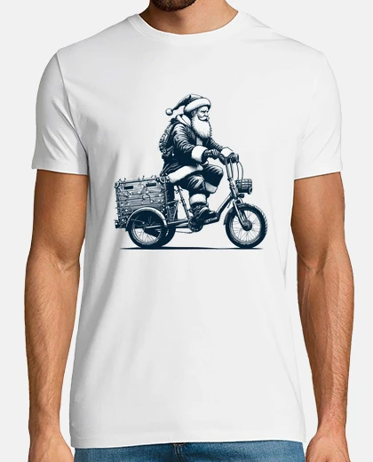Tee-shirt le père Noël sur un vélo cargo