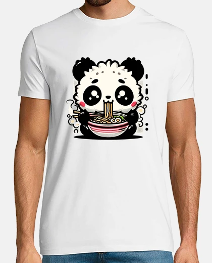 Tee-shirt Le petit panda rétro kawaii mange des n