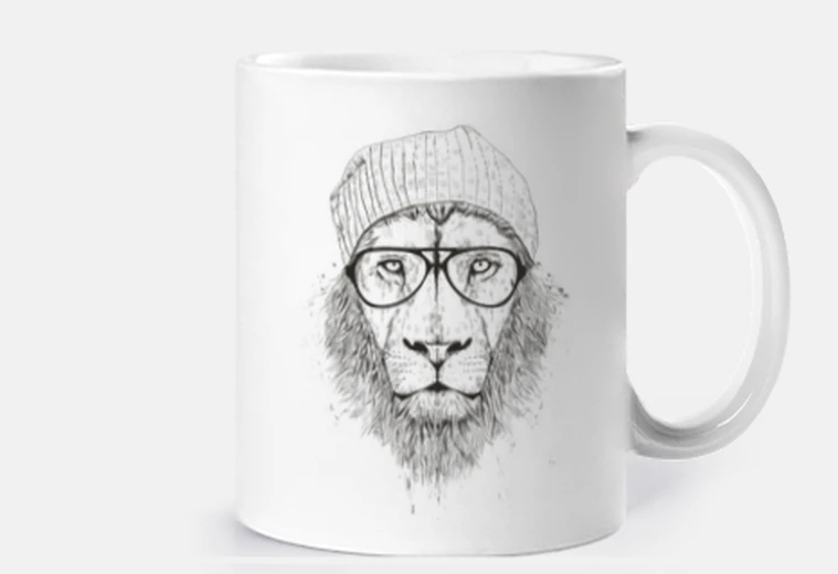 Taza león fresco (bw)