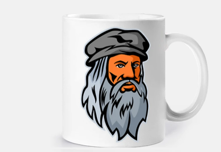 Cup leonard da vinci portrait cup coffee tea infusion breakfast
