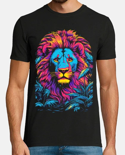 T-shirt leone di colori al neon