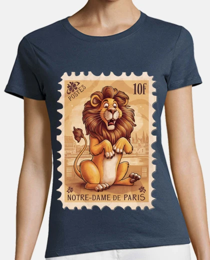 T-shirt leone notre dame de paris timbro 10 f scollo a v laterale