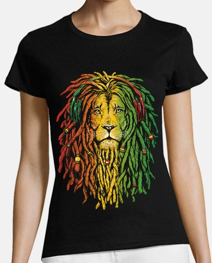 T-shirt leone rasta colori bandiera giamaica musica reggae rastafarian marijuana
