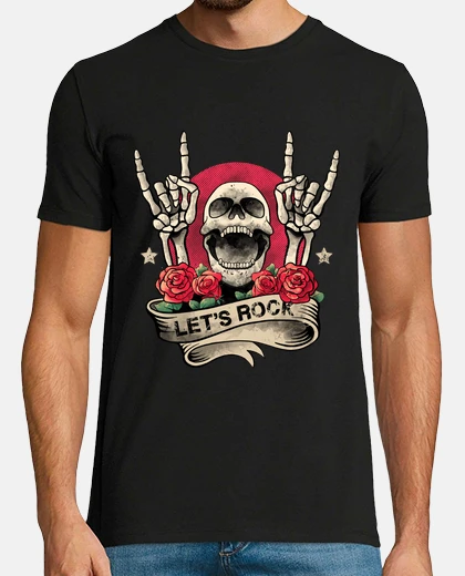 T-shirt Lets Rock Rock n Roll Skeleton Hand Vin