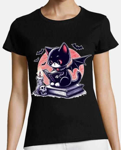T-shirt libro di lettura del gatto vampiro goti