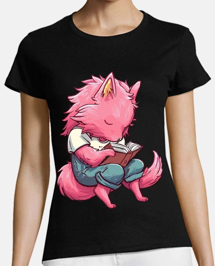 T-shirt libro di lettura del lupo mannaro rosa
