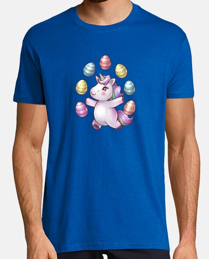 Tee-shirt Licorne de Pâques jonglant avec un œuf 