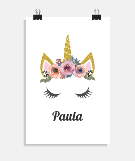 Poster licorne florale avec nom par son alisab