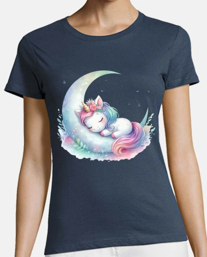 Tee-shirt licorne qui dort sur la lune phases à personnaliser