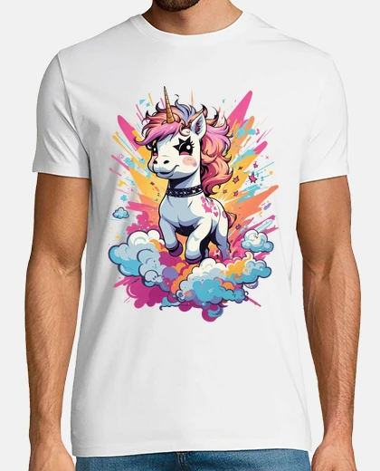 Tee-shirt Licorne sur des nuages étoiles flash