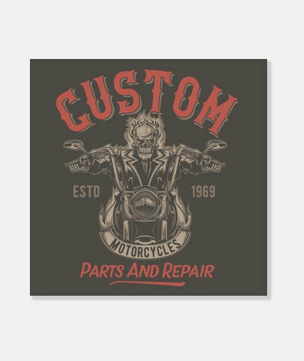 Lienzo Lienzo 1969 Bikers Skull Custom Motorcycle Vintage 60s Biker Motos Parts And Repair 