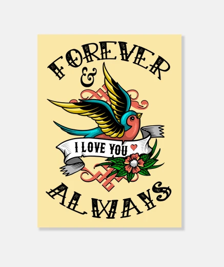Lienzo Lienzo Amor Forever And Always Golondrina Tattoo Enamorados Idea Regalo Pareja