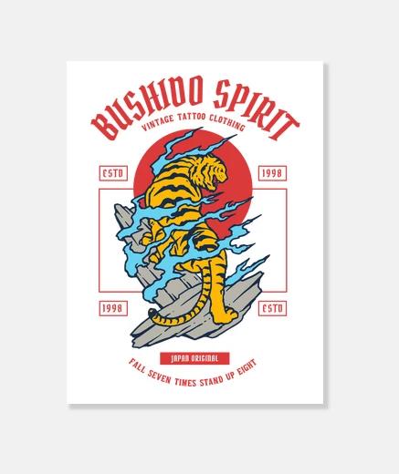 Lienzo Lienzo Retro Bushido Spirit Japón Vintage Guerrero Samurai 