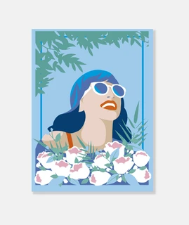 Lienzo Art Deco Summer Primavera Sol Chica Elegante Sonriendo Entre Flores Arte Vintage Decorativo