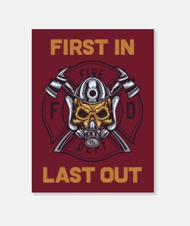 Lienzo Bomberos Skull Firefighter USA Bombero Rescate First In Last Out