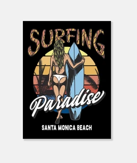 Lienzo Surfing Paradise Summer California Retro Surf Vintage Ilustración 60s 70s 80s 90s USA