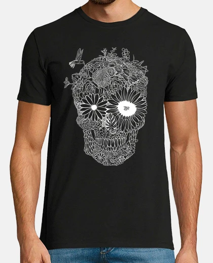 Tee-shirt lignes blanches de crâne de fleur