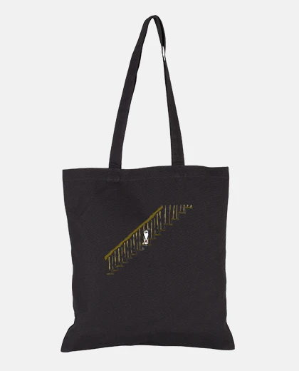 Bag like dog on colored staircase
