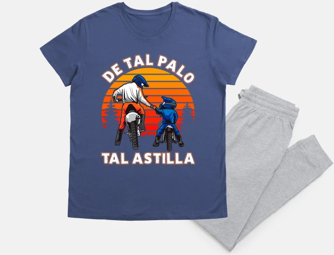 Pajama like father and son motocross bikers motorcycles