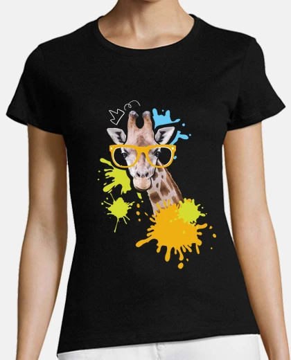 Playera linda jirafa con gafas animal de mujer