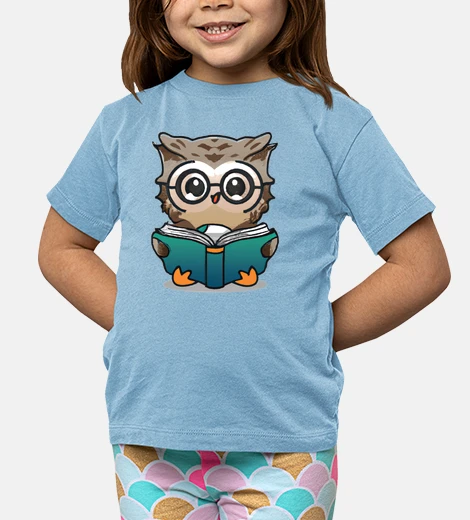 Ropa lindo búho con gafas leyendo un libro