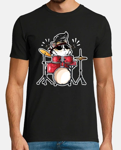 Camiseta lindo gato kawaii tocando la batería baterista amante de los gatos