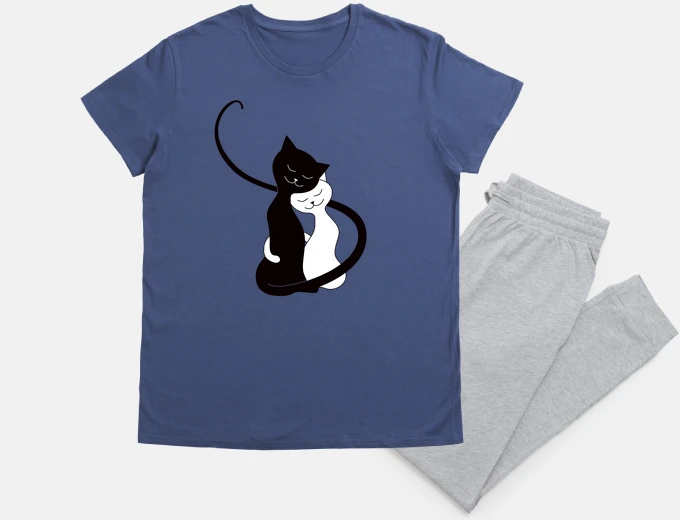 Pijama lindos abrazos de gatos blancos y negro